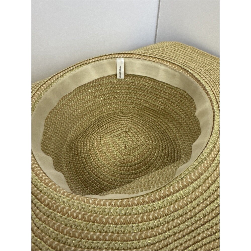 Women's Ladies Paper Straw Sun Hat Beach Pool Natural Color Adjustable Metallic - Picture 10 of 10